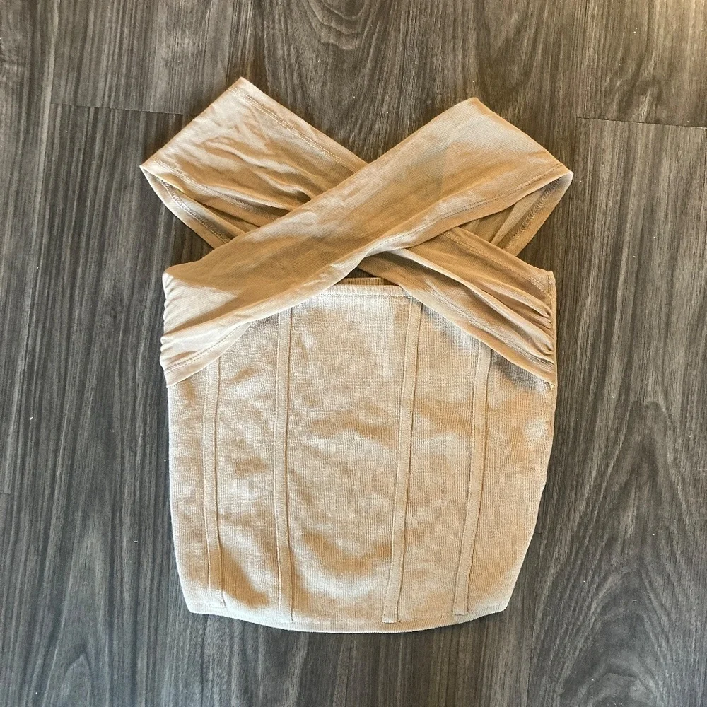 Promise the Label Shaper Fit Cross-Front Rib-Knit Corset Top in Taupe/Tan- NWOT - Picture 3 of 6